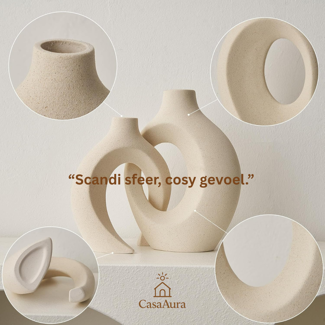 CasaAura™ Vaas “Lysfjord” Handgemaakte Witte Keramische Vaas voor Moderne en Scandinavische Interieurs