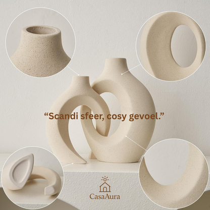 CasaAura™ Vaas “Lysfjord” Handgemaakte Witte Keramische Vaas voor Moderne en Scandinavische Interieurs