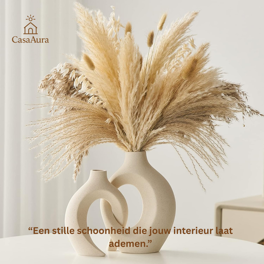 CasaAura™ Vaas “Lysfjord” Handgemaakte Witte Keramische Vaas voor Moderne en Scandinavische Interieurs
